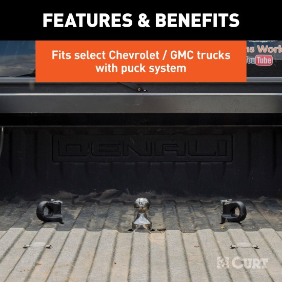 CURT OEM Puck System 38K Gooseneck Ball & Safety Chain Kit CURT 38K gooseneck ball and safety chain anchors for puck system equipped trucks