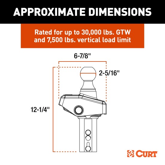 CURT RockerBall ShockDrop Technology Gooseneck Hitch Ball CURT RockerBall hitch ball with ShockDrop technology for smooth towing