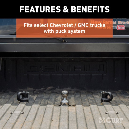 CURT OEM puck system gooseneck safety chain anchors in a truck bed for towing