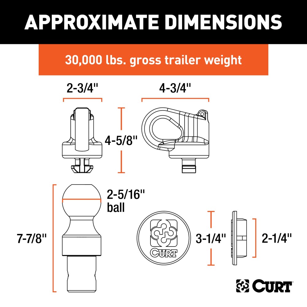 CURT 30K Gooseneck Puck System Kit for Chevrolet, Ford, GMC, Nissan CURT 30K gooseneck puck system kit with ball, anchors, cover, and storage case for select truck models.