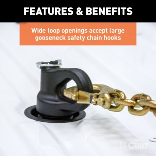 CURT 30K Gooseneck Puck System Kit for Chevrolet, Ford, GMC, Nissan CURT 30K gooseneck puck system kit with ball, anchors, cover, and storage case for select truck models.