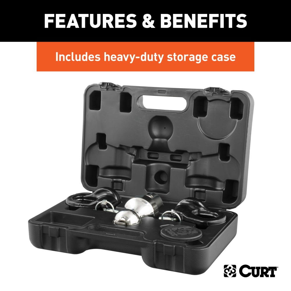 CURT 30K Gooseneck Puck System Kit for Chevrolet, Ford, GMC, Nissan CURT 30K gooseneck puck system kit with ball, anchors, cover, and storage case for select truck models.
