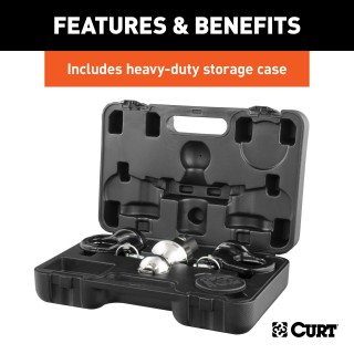 CURT 30K Gooseneck Puck System Kit for Chevrolet, Ford, GMC, Nissan CURT 30K gooseneck puck system kit with ball, anchors, cover, and storage case for select truck models.