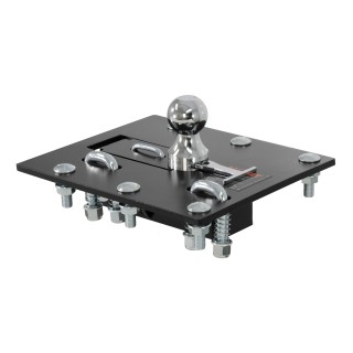 CURT Folding Ball Gooseneck Hitch with Innovative Design CURT folding ball gooseneck hitch installed on truck, showcasing fold-down design and chrome-plated ball.