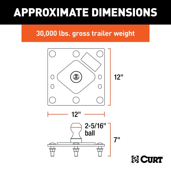 CURT Fixed Ball Gooseneck Hitch for Reliable Towing CURT gooseneck hitch with a fixed 2-5/16 inch ball on truck bed