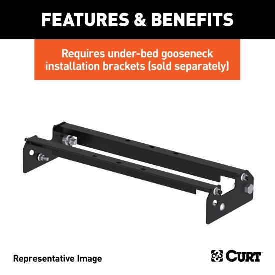 CURT Fixed Ball Gooseneck Hitch for Reliable Towing CURT gooseneck hitch with a fixed 2-5/16 inch ball on truck bed