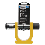 REESE Fifth Wheel Accessories for Safe and Easy Towing REESE kingpin lock in bright yellow for fifth wheel towing safety