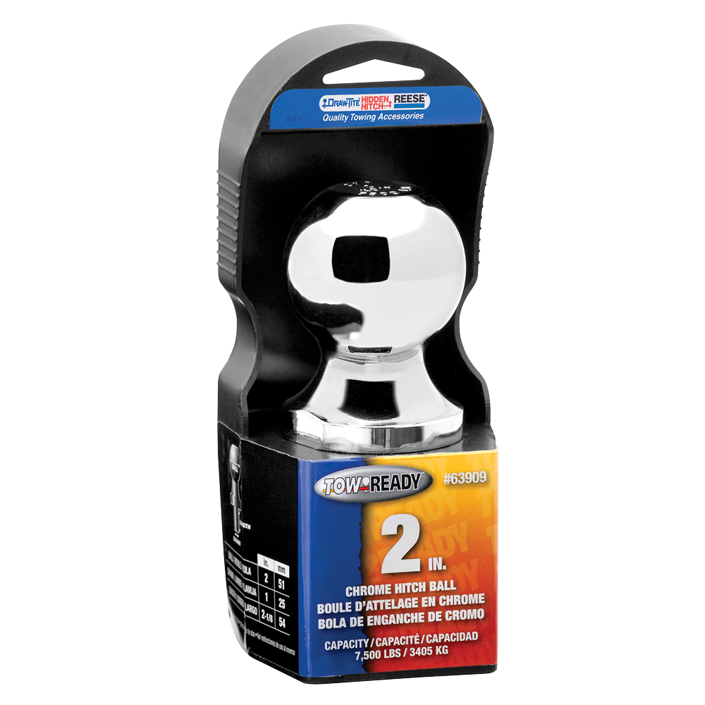 Draw-Tite Chrome Hitch Ball with 7500 lbs Capacity Draw-Tite chrome hitch ball with 2 inch diameter and 7500 lbs capacity