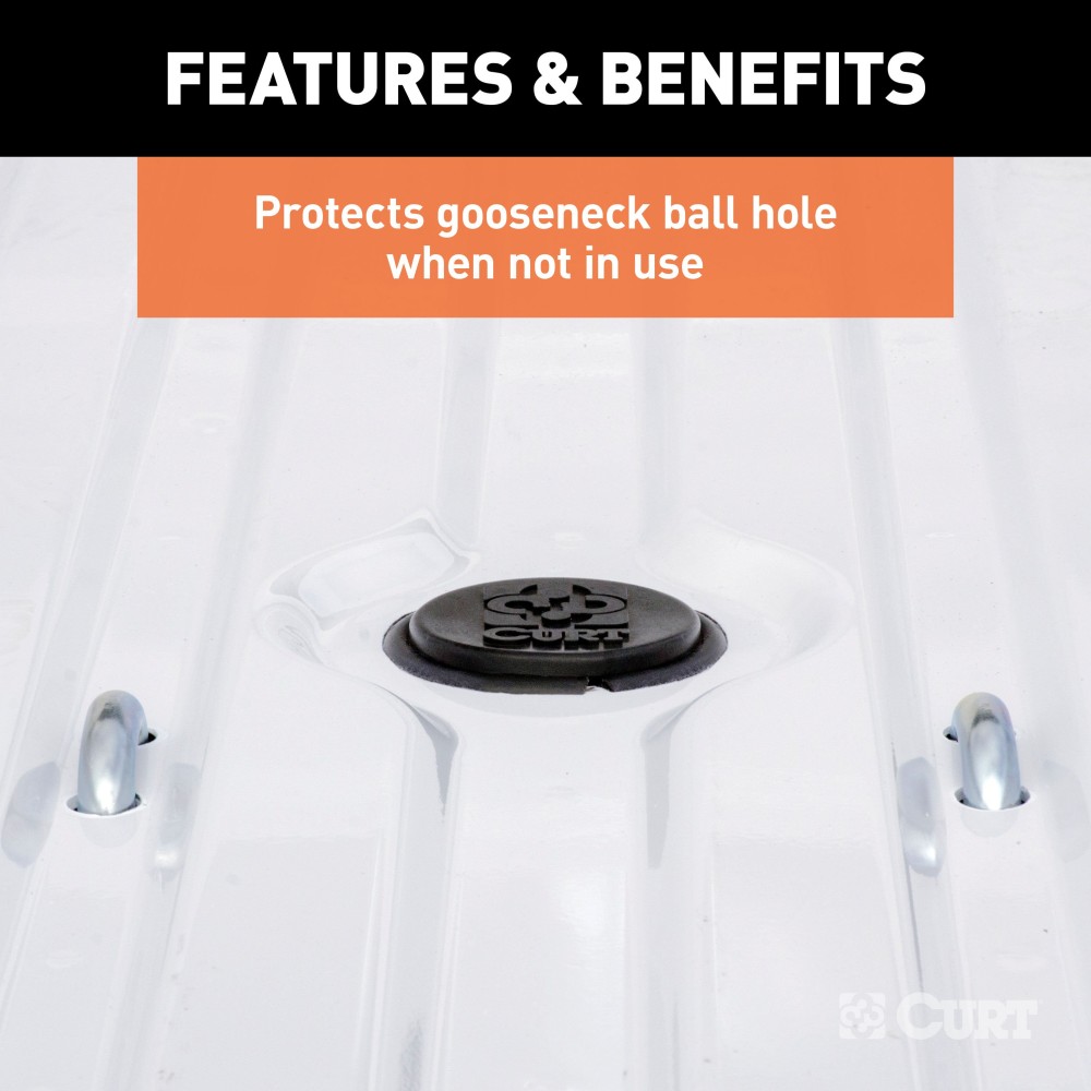 CURT Gooseneck Hitch Cap - Durable Rubber Protection for Trucks CURT gooseneck hitch cap providing rust protection and a finished look for truck beds, compatible with Ram 60610, 60614, and 60626 models.