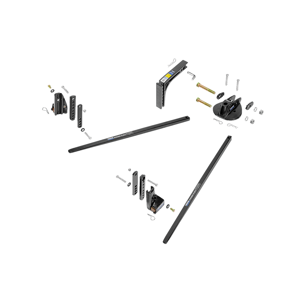 No Drill Hitch Bar with Integrated Sway Control Hitch bar with no drill installation and integrated sway control for trailer frames