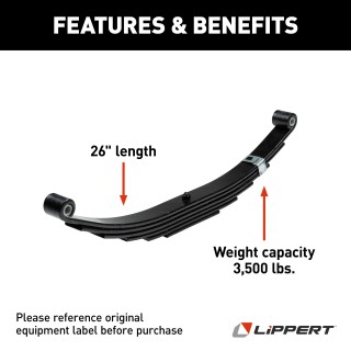 Lippert Replacement Leaf Spring for RV Trailer - 26 Inch, 3,500 lbs Lippert RV trailer replacement leaf spring, 26 inch, 3,500 lbs capacity