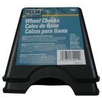 High Impact Polymer Trailer Wheel Chocks for Stability A pair of high impact polymer wheel chocks placed under trailer tires.