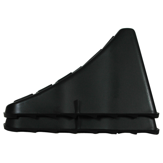 High Impact Polymer Trailer Wheel Chocks for Stability A pair of high impact polymer wheel chocks placed under trailer tires.
