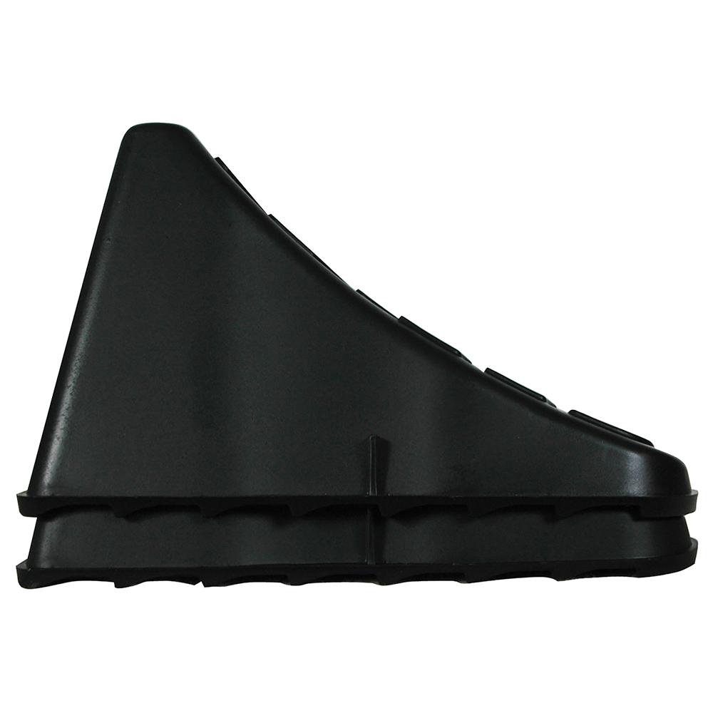 High Impact Polymer Trailer Wheel Chocks for Stability A pair of high impact polymer wheel chocks placed under trailer tires.