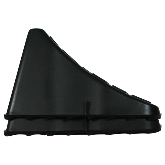 High Impact Polymer Trailer Wheel Chocks for Stability A pair of high impact polymer wheel chocks placed under trailer tires.