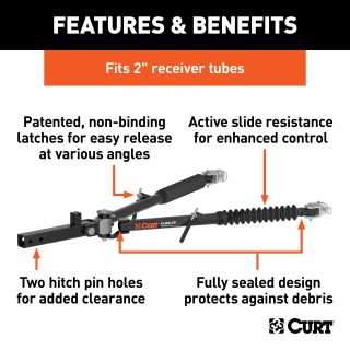 CURT Rambler Steel Tow Bar for Ergonomic and Reliable Towing CURT Rambler steel tow bar shown with patent-pending latches for easy non-binding release, ideal for towing various vehicles.