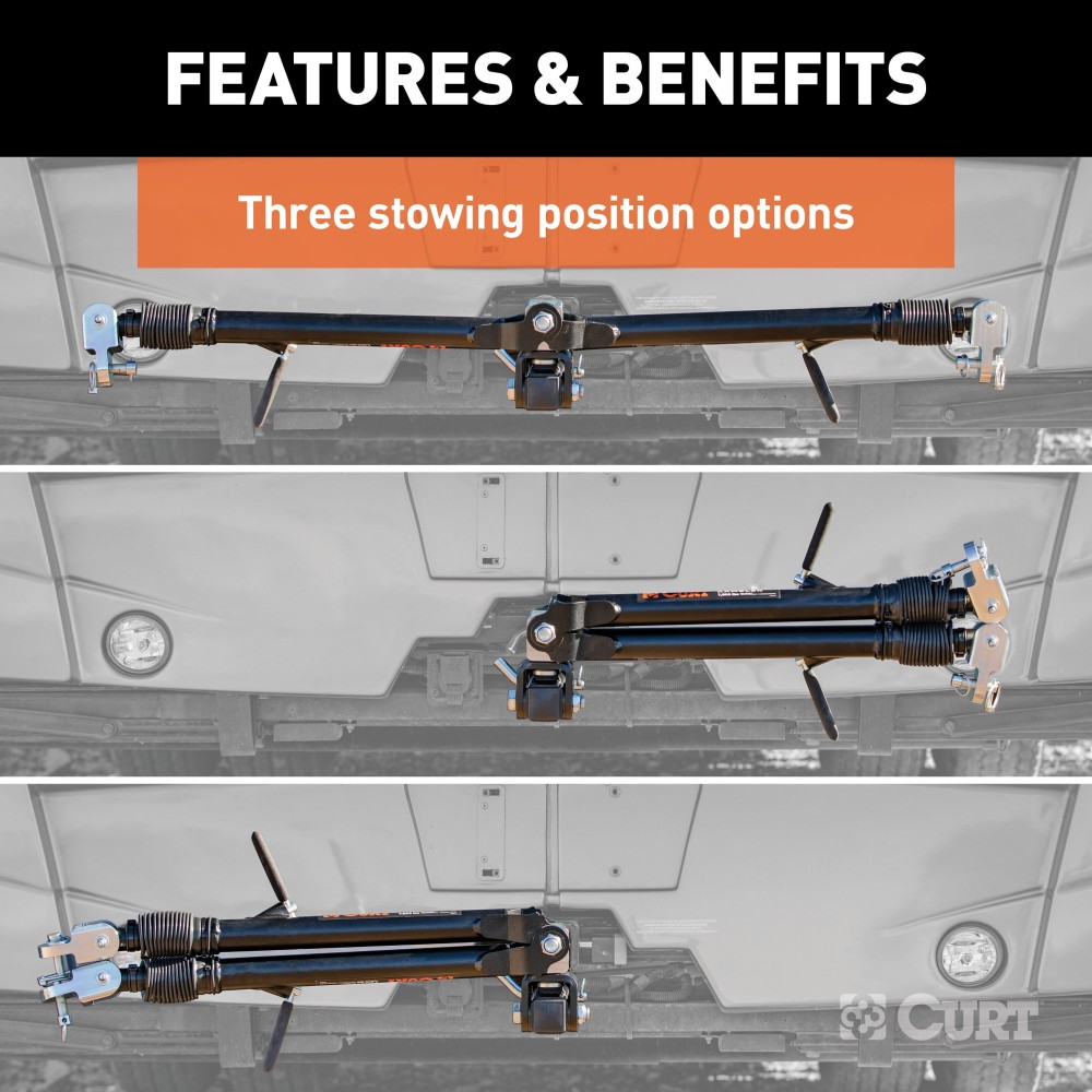 CURT Rambler Steel Tow Bar for Ergonomic and Reliable Towing CURT Rambler steel tow bar shown with patent-pending latches for easy non-binding release, ideal for towing various vehicles.