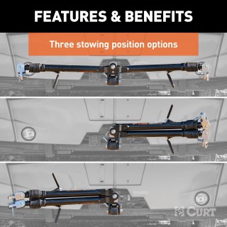 CURT Rambler Steel Tow Bar for Ergonomic and Reliable Towing CURT Rambler steel tow bar shown with patent-pending latches for easy non-binding release, ideal for towing various vehicles.
