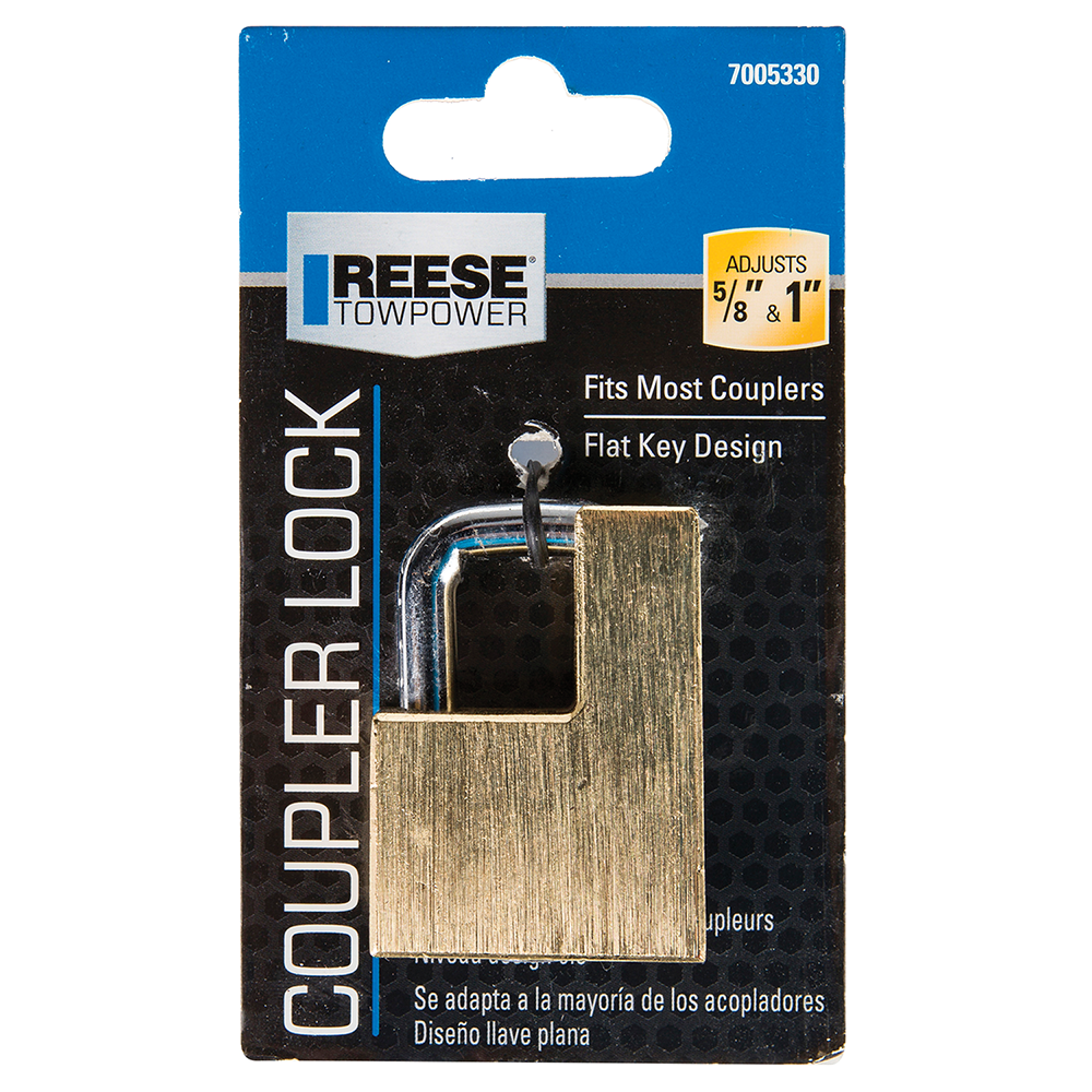 REESE Towpower brass trailer coupler lock with flat key design