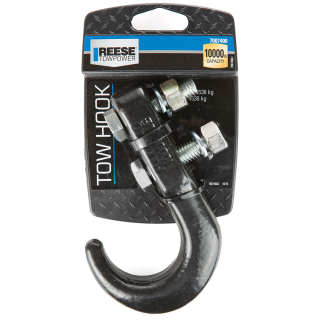 REESE Towpower Universal Bolt-On Tow Hook with 10000 lb Rating REESE Towpower universal bolt-on tow hook with black coating for vehicle recovery
