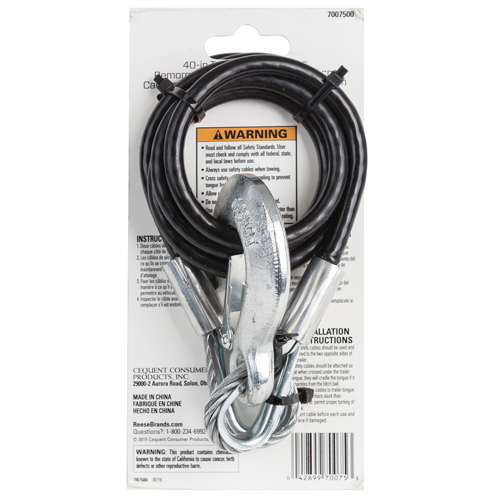REESE Safety Chains - 5000 lbs Capacity, Vinyl Coated, 40 Inch REESE safety chains with clevis hooks, 40 inch length, 5000 lbs capacity, vinyl coating