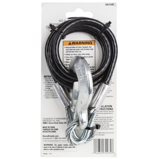 REESE Safety Chains - 5000 lbs Capacity, Vinyl Coated, 40 Inch REESE safety chains with clevis hooks, 40 inch length, 5000 lbs capacity, vinyl coating