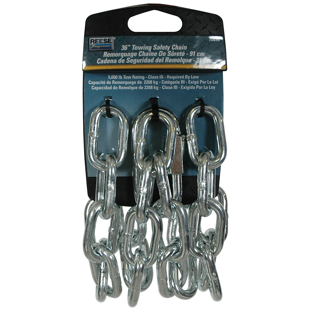 REESE Safety Chains - 36 Inch, 5000 lbs Capacity, Zinc Finish REESE safety chains with 36-in length and 5000 lbs capacity, zinc finish