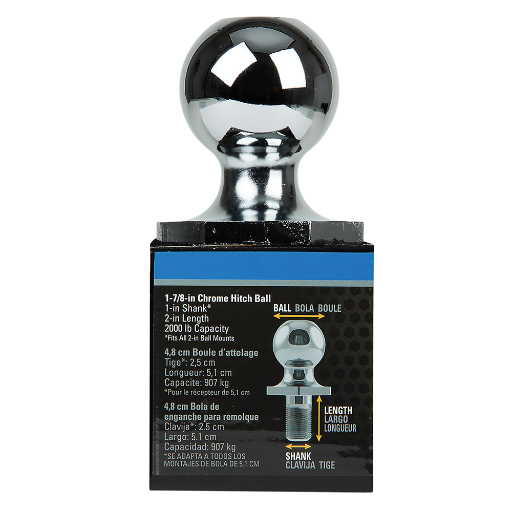 REESE Towpower InterLock Hitch Ball with Hex Design and Chrome Finish REESE Towpower InterLock hitch ball, hex design, chrome, 1-7/8 inch ball, 2000 LB capacity