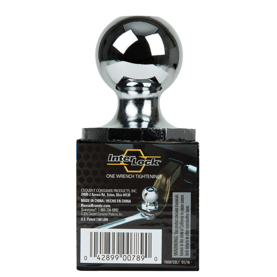 REESE Towpower InterLock Hitch Ball with Hex Design and Chrome Finish REESE Towpower InterLock hitch ball, hex design, chrome, 1-7/8 inch ball, 2000 LB capacity