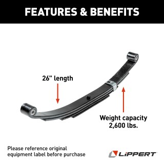 Lippert Replacement Leaf Spring for RV Trailers - 26 Inch, 2600 lbs Replacement 26 inch leaf spring for RV trailer suspension by Lippert, 2600 lbs capacity