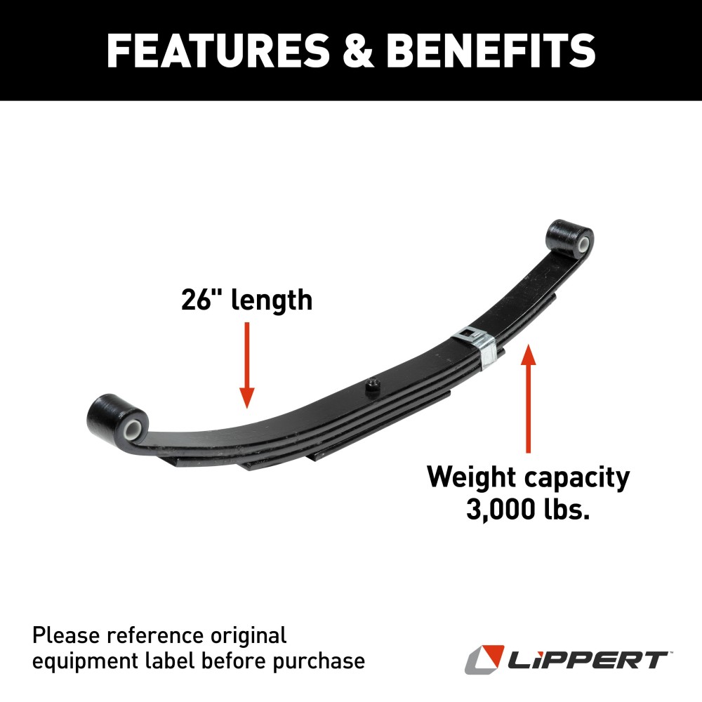 Lippert 26-inch 3000 lbs Capacity RV Trailer Leaf Spring Lippert replacement leaf spring for RV trailers, 26-inch, 3000 lbs capacity