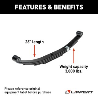 Lippert 26-inch 3000 lbs Capacity RV Trailer Leaf Spring Lippert replacement leaf spring for RV trailers, 26-inch, 3000 lbs capacity