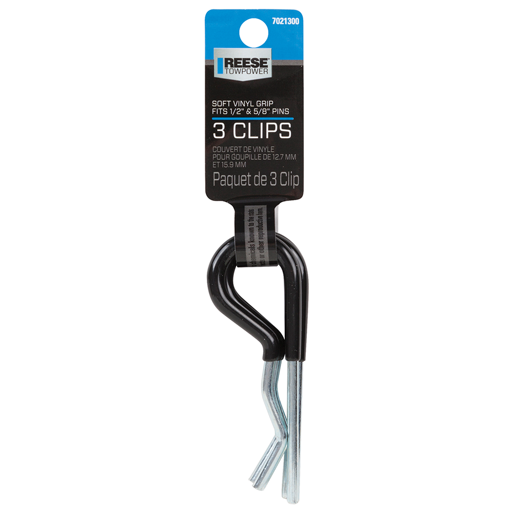 REESE Towpower Hitch Pin Comfort Grip Clips for Secure Hitch REESE Towpower hitch pin clips with vinyl coating for secure grip on Class I-IV receivers