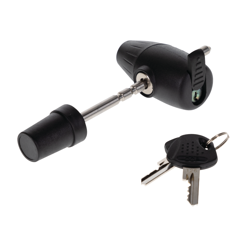 REESE Towpower Adjustable Coupler Lock with 360 Degree Rotation REESE Towpower adjustable coupler lock with 360 degree rotating head and key slot cover