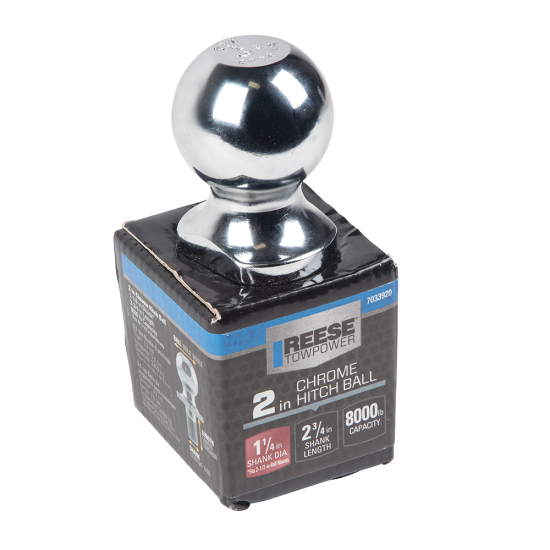REESE Chrome Finish Hitch Ball - 2 Inch, 8,000 lbs Capacity REESE hitch ball with chrome finish, 2 inch ball diameter and 8,000 lbs capacity