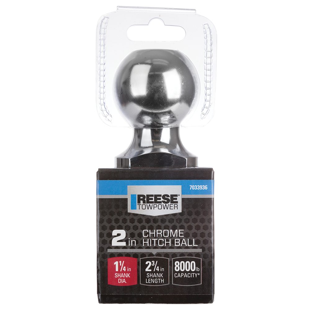 REESE Hitch Ball - 2 Inch Diameter, 8,000 lbs Capacity REESE hitch ball with 2 inch diameter and 8,000 lbs capacity in chrome finish