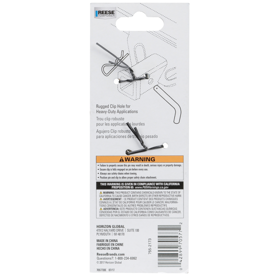 REESE Towpower Heavy Duty 5/8-Inch Hitch Pin with Zinc Finish REESE Towpower Heavy Duty 5/8-inch diameter hitch pin with clip for secure mounting in Class III, IV, and V receivers