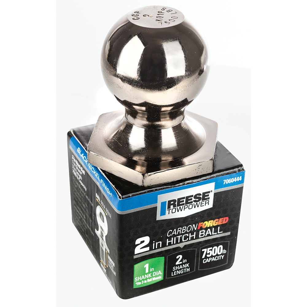 REESE Hitch Ball with 7500 lbs Capacity and Black Nickel Finish REESE 2-inch hitch ball black nickel finish with 7500 lbs capacity
