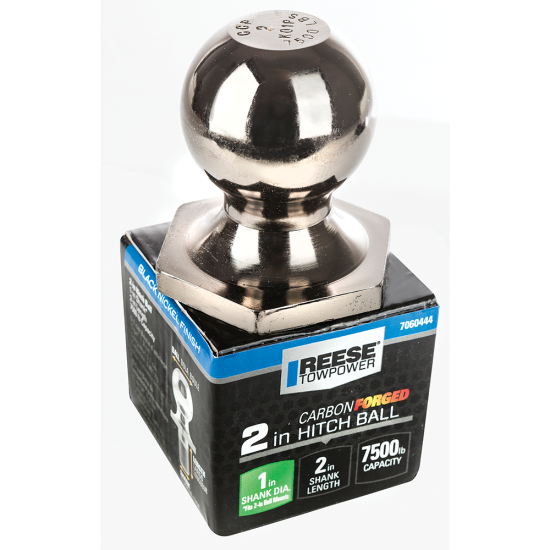 REESE Hitch Ball with 7500 lbs Capacity and Black Nickel Finish REESE 2-inch hitch ball black nickel finish with 7500 lbs capacity