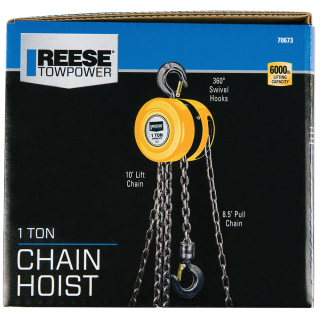 REESE Towpower One Ton Chain Hoist with 2000 lbs Capacity REESE Towpower chain hoist with 2000 lbs lifting capacity and swivel hooks