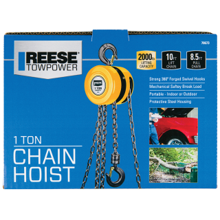 REESE Towpower One Ton Chain Hoist with 2000 lbs Capacity REESE Towpower chain hoist with 2000 lbs lifting capacity and swivel hooks