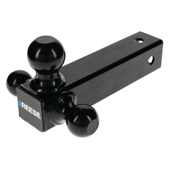 REESE tri-ball mount with black powder coat for heavy towing.