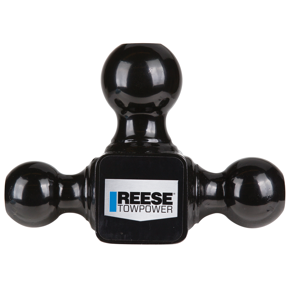 REESE Tri-Ball Mount for Heavy-Duty Towing with 2-Inch Receiver REESE tri-ball mount with black powder coat for heavy towing.