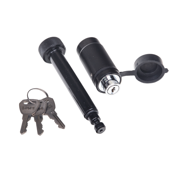 REESE Towpower Dogbone Receiver Lock for Trailer Security REESE Towpower dogbone style receiver lock with push-button key and rubber cover for trailer protection