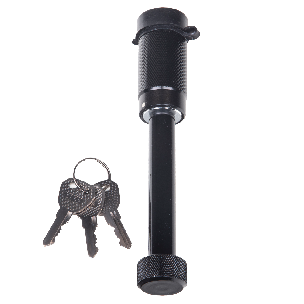 REESE Towpower Dogbone Receiver Lock for Trailer Security REESE Towpower dogbone style receiver lock with push-button key and rubber cover for trailer protection