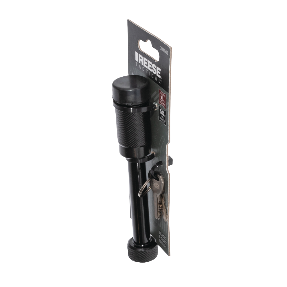 REESE Towpower Dogbone Receiver Lock for Trailer Security REESE Towpower dogbone style receiver lock with push-button key and rubber cover for trailer protection
