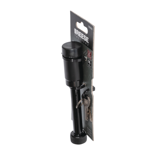 REESE Towpower Dogbone Receiver Lock for Trailer Security REESE Towpower dogbone style receiver lock with push-button key and rubber cover for trailer protection