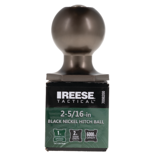 REESE Tactical 2-5/16 Inch Black Nickel Hitch Ball REESE Tactical hitch ball with 2-5/16 inch diameter and 6,000 lbs capacity