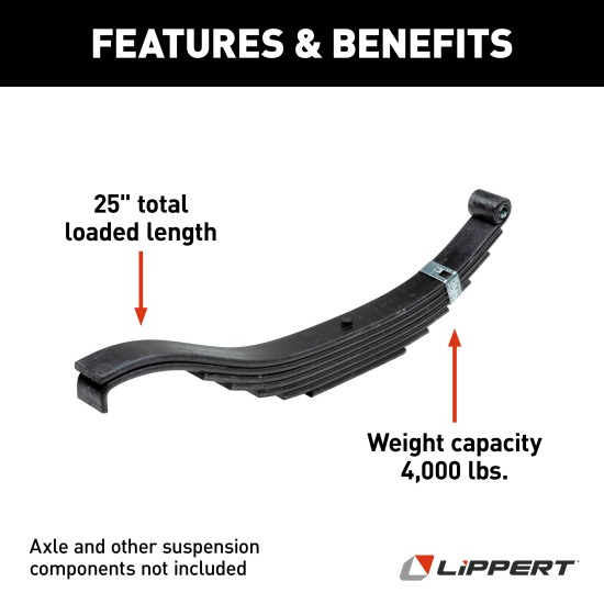 Lippert Replacement Slipper Leaf Spring for RV Trailer Suspension Lippert slipper leaf spring for RV trailer suspension with 4,000-lb capacity
