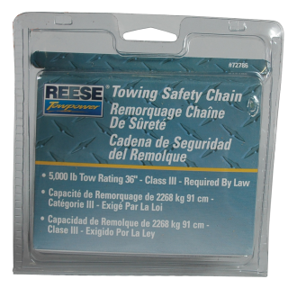 REESE Safety Chains 36 Inch Length 5000 lbs Capacity Bright Zinc REESE safety chains with quick links, 36 inch length, 5000 lbs capacity for secure towing